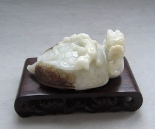 Antique Chinese Hetian Jade Carved Dragon Turtle Chi Dragon Statue photo