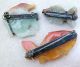3 Antique Chinese Carved Green & Orange Jadeite Jade Fish Sterling Silver Pins Necklaces & Pendants photo 1