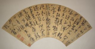 Chinese Fan Painting Of Calligraphy By陈淳（1438－1544） photo