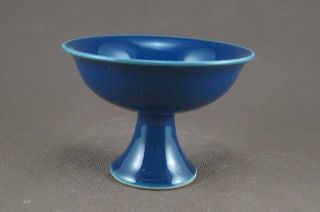 Elegant Chinese Monochrome Blue Glaze Porcelain Sstem Cup photo