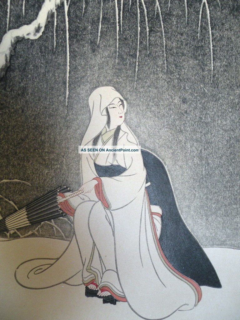 Snowy Heron Girl Orig Japanese Woodblock Sadanobu Hasegawa Iii 1881 - 1963 Prints photo