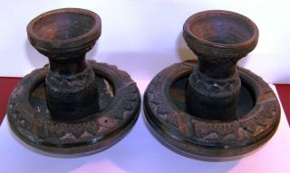 Pair Antique Oriental Carved Basalt Calligraphy Brush Pot Vase Incense Burner photo