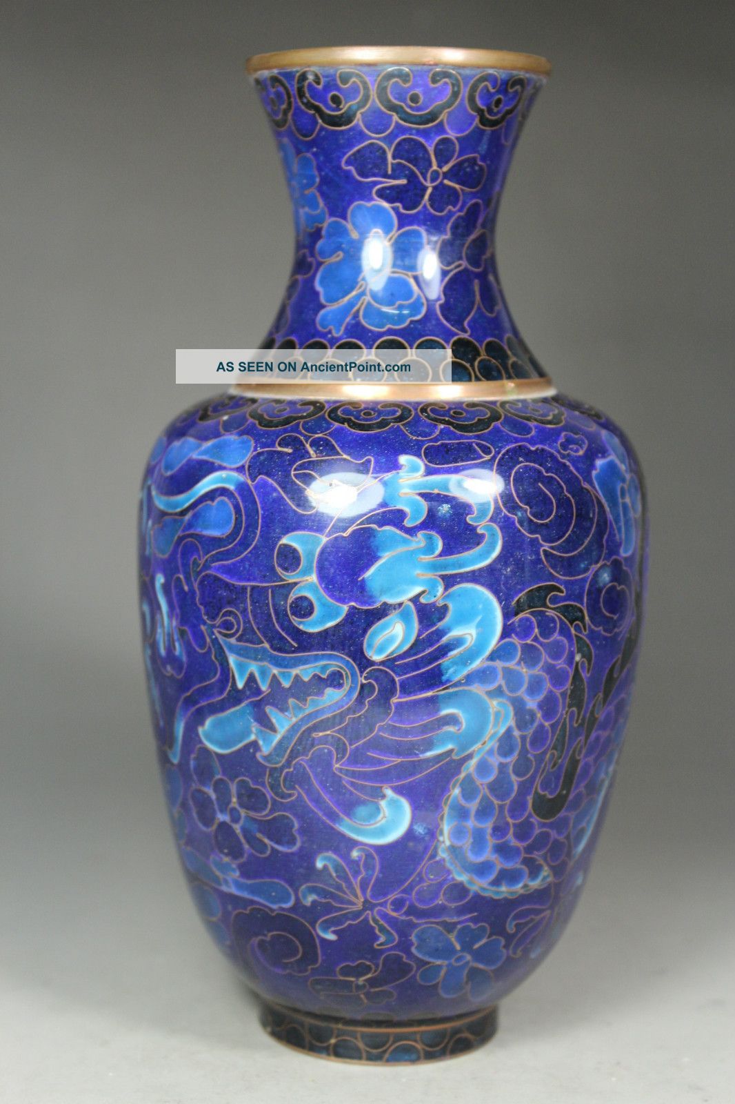 Chinese Old Cloisonne Handwork Painting Twins Dragon Vase Vases photo
