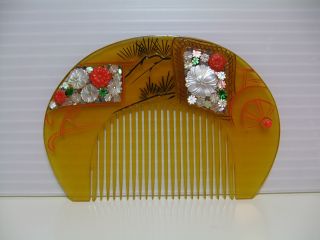 Rare Vintage Mother - Of - Pearl Work And Coral On Tortoise Shell Comb photo