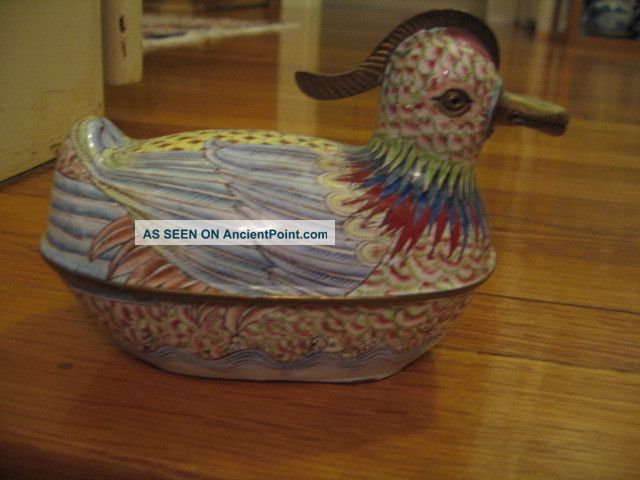 Chinese Canton Enamel Duck - Nicely Detailed Hand Painted W/ Metal Work Boxes photo