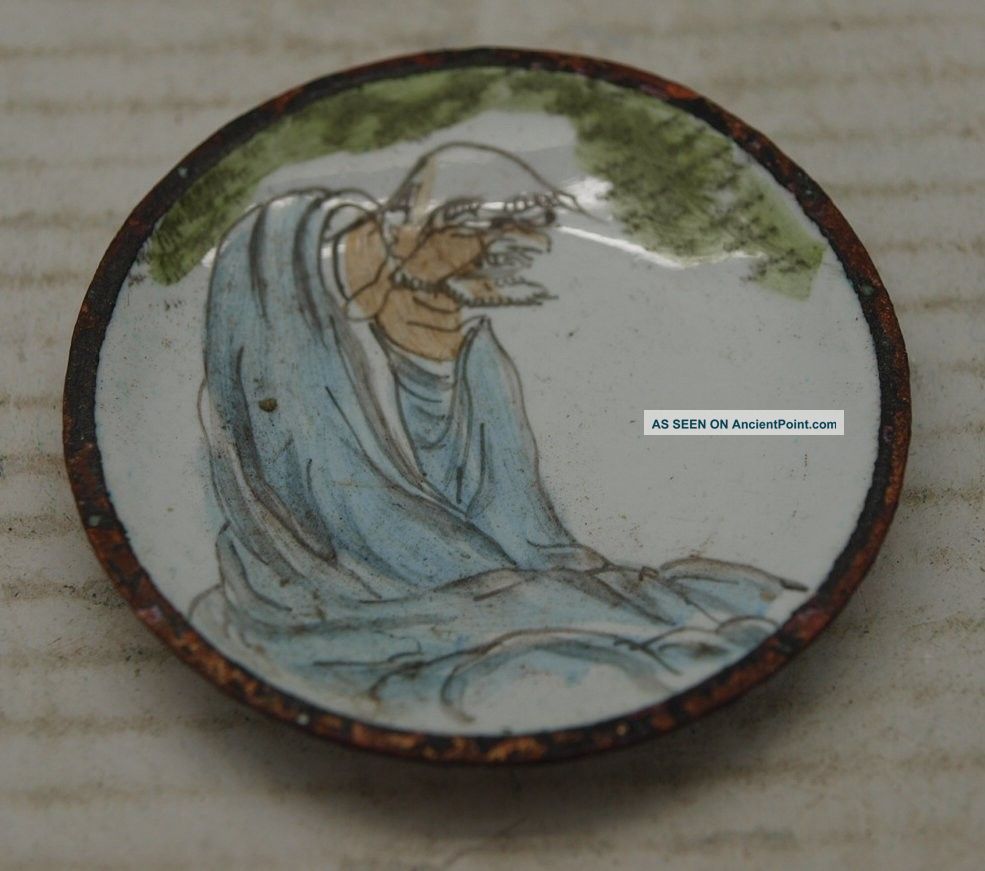 Chinese Miniature Copper Plate - Hand Painted & Enamelled - Old Wise Man Plates photo