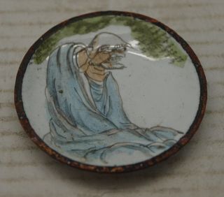 Chinese Miniature Copper Plate - Hand Painted & Enamelled - Old Wise Man photo