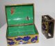 Vintage Enameled Cigarette Box Matchbox Holder Yellow Blue Slightly Damaged Box Boxes photo 1