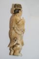 Vintage Carved Ox Bone Figurine Of Servant Peasant Netsuke photo 3