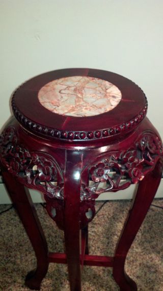 Antique Rosewood Pedestal - Marble Top With Carved Detail - See Pics photo