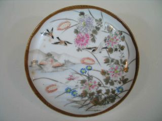 Antique Asian Porcelain Saucer,  Floral And Birds Decoration,  Eggshell Thin photo