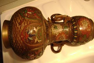 Large Japan Bronze Cloisonne Vase Fine Details,  Old photo
