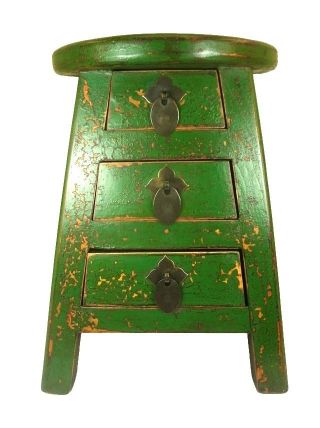 Chinese Pretty Green Color 3 Drawer Round Stool/stand photo