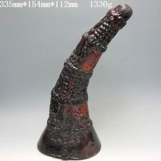 1330g Old Antique 18 - 19th Chinese Ox Horn Hand - Carved Statue - - Old Man&pine Tree photo