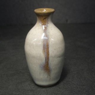 F203: Japanese Old Pottery Ware Small Flower Vase With Tasty Good Glaze. photo