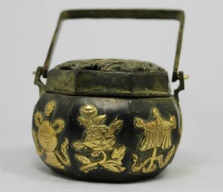 Chinese Old Copper Copper Gold - Plating Handwork Portable Warm Hand Pot photo