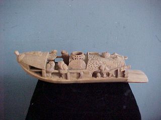 Antique Chinese Hand Carved Fishing Boat photo