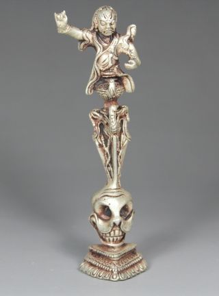 Chinese Old Copper Handwork Hammered Exorcism Skull Heads Buddha Decoration photo