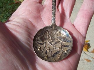 Old Antique Vintage Chinese Tea Spoon Marked Symbols Writing Carved photo