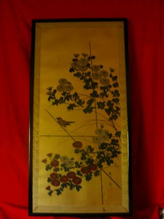 Sparrow Under Mums: Antique Japanese Painting photo