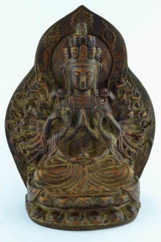 China Rare Collectibles Old Handwork Zisha Carving Thousand Hand Buddha Statue photo
