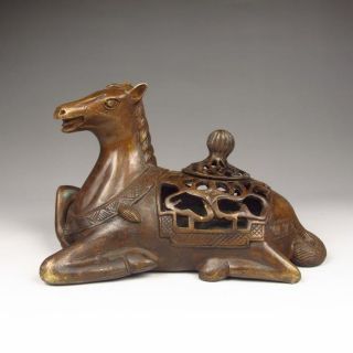 Chinese Bronze Pot & Lid W Horse & Qianlong Mark Nr photo