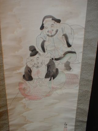 Famous Japanese Daikoku Gods Of Fortune Ebisu Hand Painted Scroll Kakejiku 060 photo