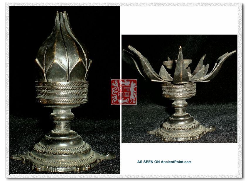Collectable China Life Tool Bronze Lotus Shape Tortoise Statue Foot Light Lamp灯 Other photo