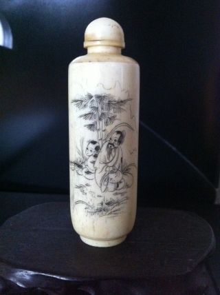 Antique Chinese Ox Bone Snuff Bottle, photo
