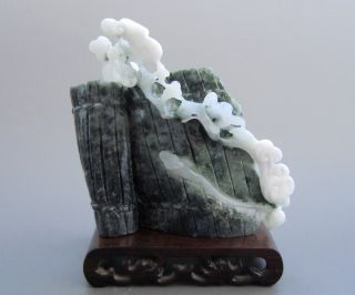 Fine Chinese Dushan Jade Carved Scroll Ganoderma Lucidum Nr photo
