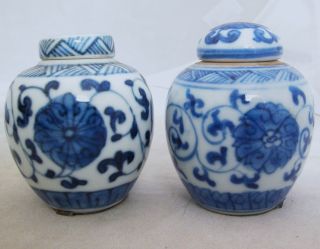 2 Antique Chinese Miniature Blue & White Porcelain Ginger Jars / Vases (2.  4 
