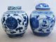 2 Antique Chinese Miniature Blue & White Porcelain Ginger Jars / Vases (2.  4 