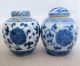 2 Antique Chinese Miniature Blue & White Porcelain Ginger Jars / Vases (2.  4 