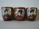 ++kutani++sake Cups++geisha++hand Painted++post 1940++mint Condition++3 Pieces++ Glasses & Cups photo 6