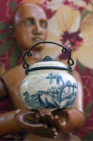 Gustaf ' S Antique Handpainted Flow Blue & White Chinese Ceramic Tobacco Pipe Bowl photo