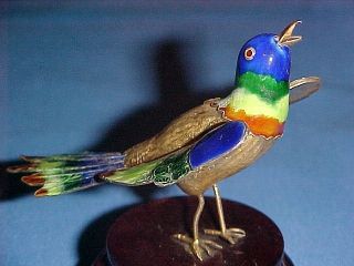 Lovely Chinese Sterling Silver Gilded & Enameled Bird photo