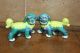 Vintage Foo Dogs Imperial Temple Guardian Lions Walking Yellow And Jade Green Foo Dogs photo 1