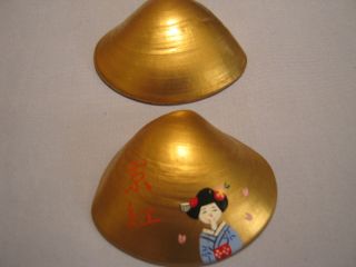 Vintage Asian Shells Hand Painted 2 Signed photo
