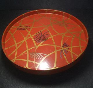 F320: Japanese Old Lacquer Ware Circular Tray With Good Pampas Grass Makie photo
