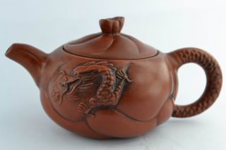 China Collectibles Old Decorated Wonderful Handwork Zisha Dragon Tea Pot Top photo