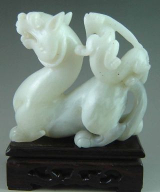 Fine Chinese Hetian Jade Carved Double Dragon Carving 405g photo