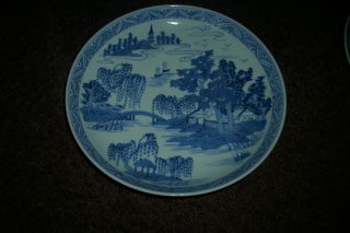 Antique 19th Pair Of Chinese Blue & White Export China Canton Plates Charger photo