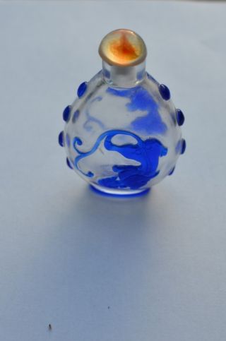 Estate Antique Peiken Glass Snuff Bottle,  Amazing Detail,  Cobalt Mint Condition photo