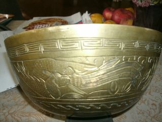 Antique Large Chinese Incised Brass Bowl “xuande Mark” photo