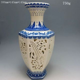 Set 2 Pieces Hollowed Chinese Blue And White Porcelain Big Vase /xy1742 photo