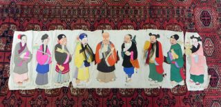 Very Old Set Of 9 Chinese Woven Silk & Painted Immortals / Gods - Early 20th C photo