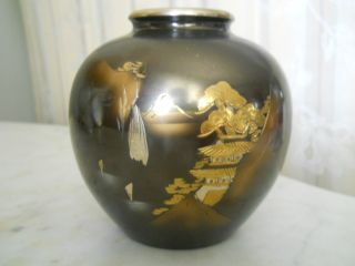 Japanese Antique Bronze Vase With Precious Gold Gild Mt.  Fuji Design photo