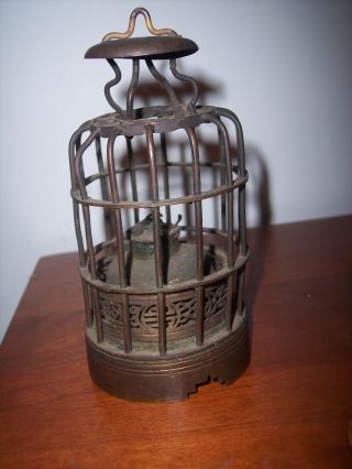 Very Rare Brass Hanging Bird Cage Style Oil Lamp Lighter Opium War Era Artifact photo