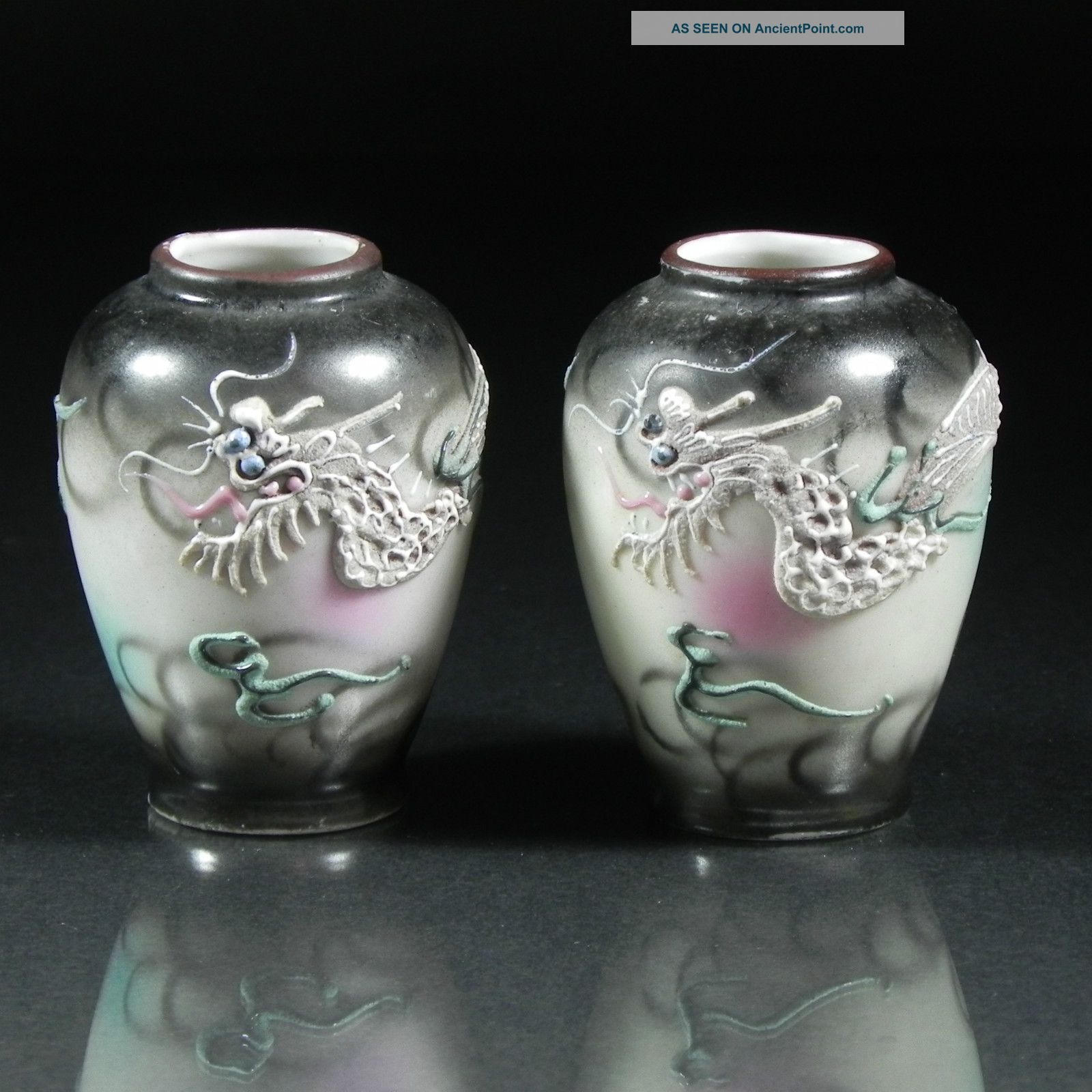 Japanese Dragonware Pair Of Matching Miniature Vases Blue Eyed Dragon Other photo