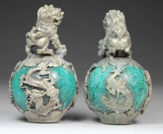 Chinese Handwork Porcelain Dragon Lion Old Statues photo